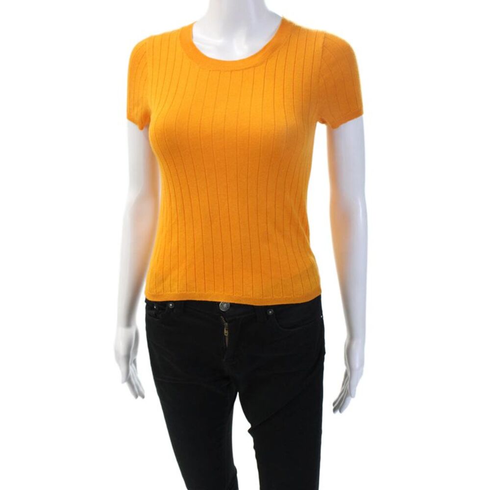 J Crew Women Orange Striped Cashmere Silk T-Shirt Short Sleeve Size XS